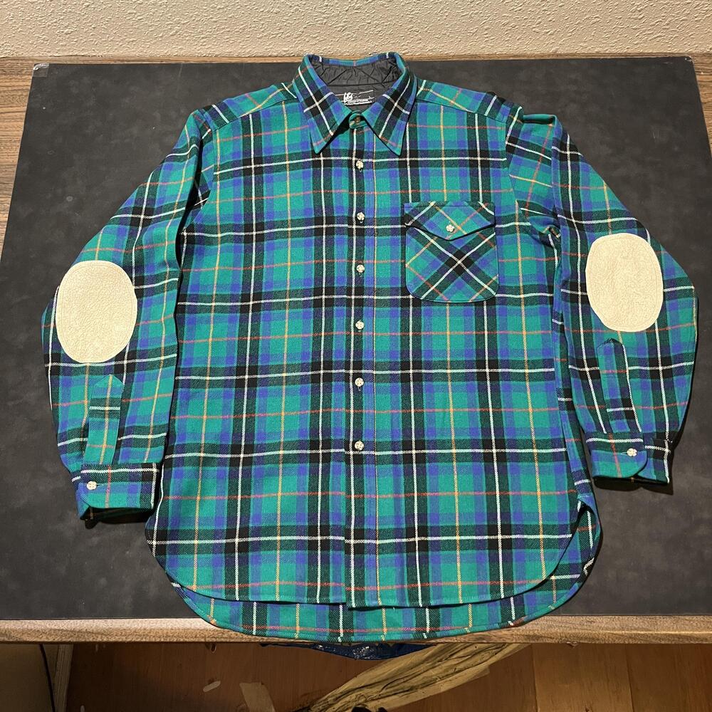 Vintage Lobo Pendleton Shirt Mens Large Plaid 100% Wool USA Elbow Patches 80s